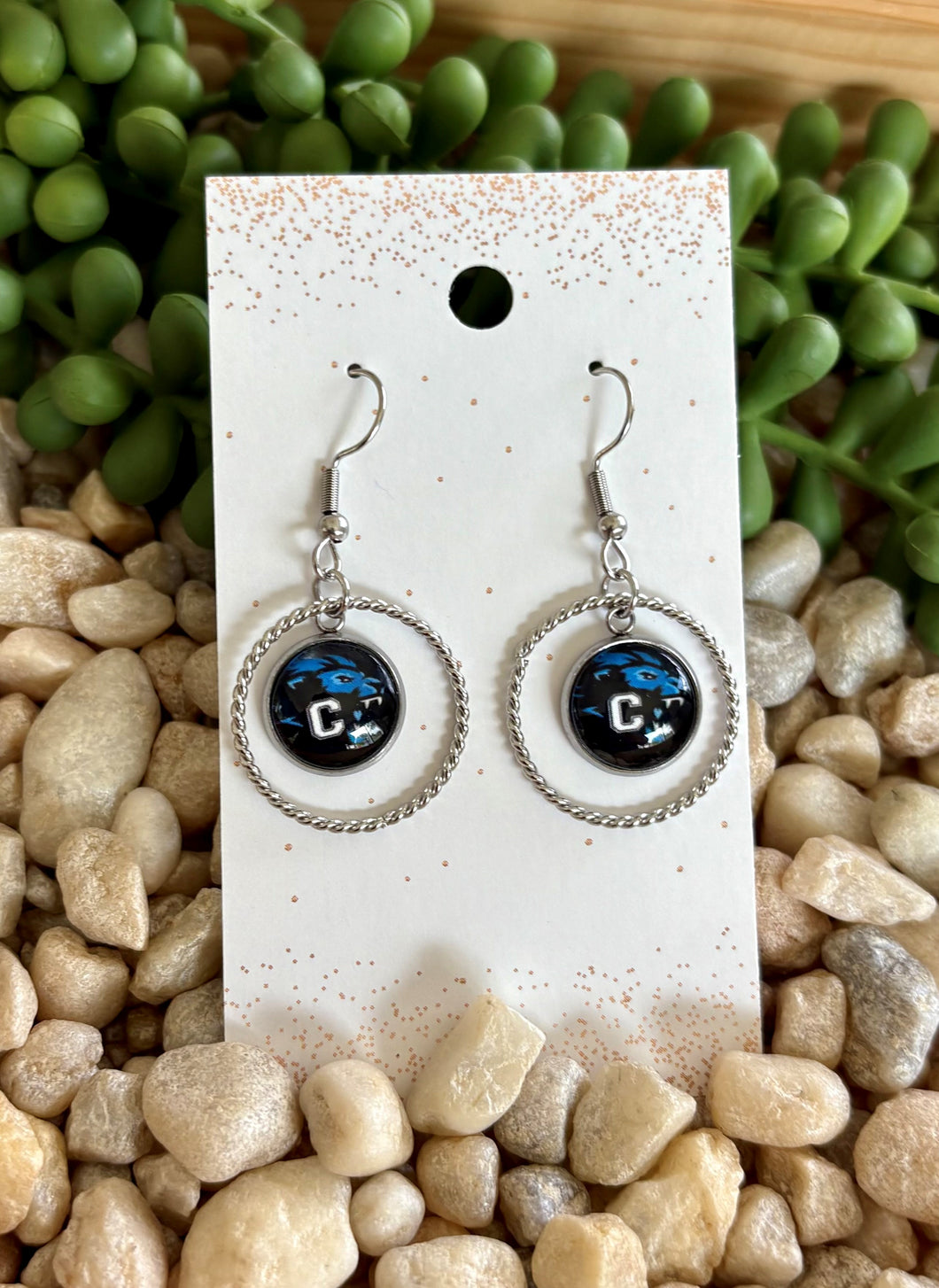 Canton Lions Glass Cabochon Dangle with Hoop