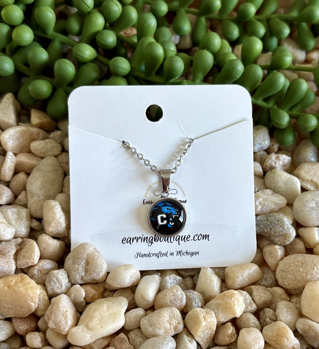Canton Lions Glass Cabochon Necklace