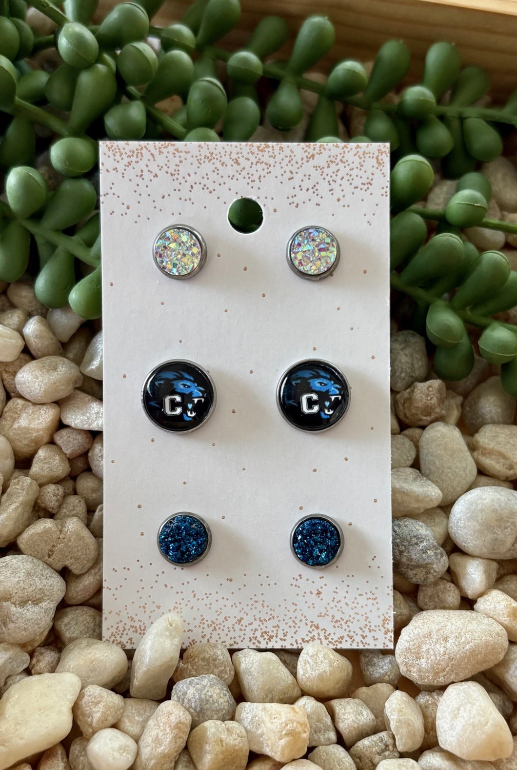 Canton Lions Glass Cabochon Stud Pack of 3