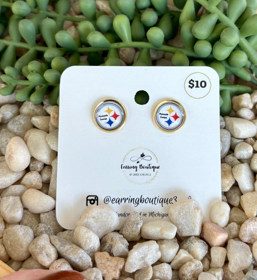 Steelers GOLD Setting Glass Cabochon Stud