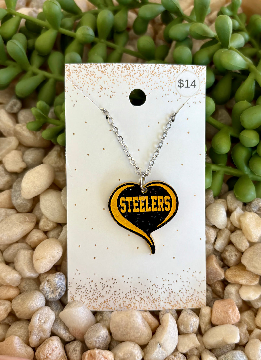 Steelers Acrylic Heart Necklace