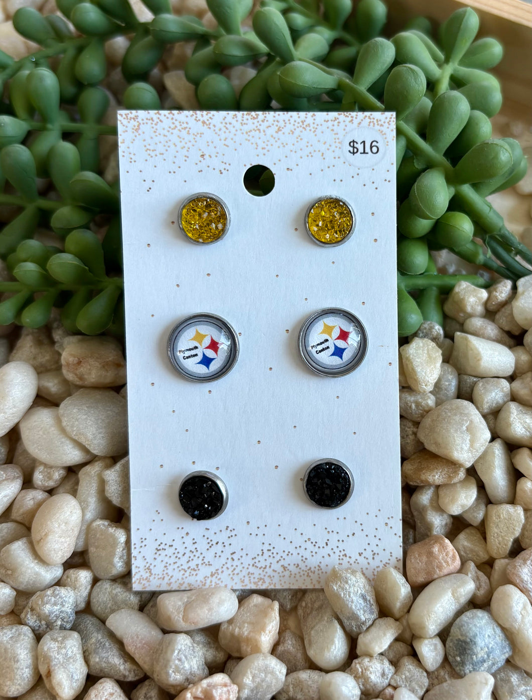 Steelers Glass Cabochon Stud Pack of 3