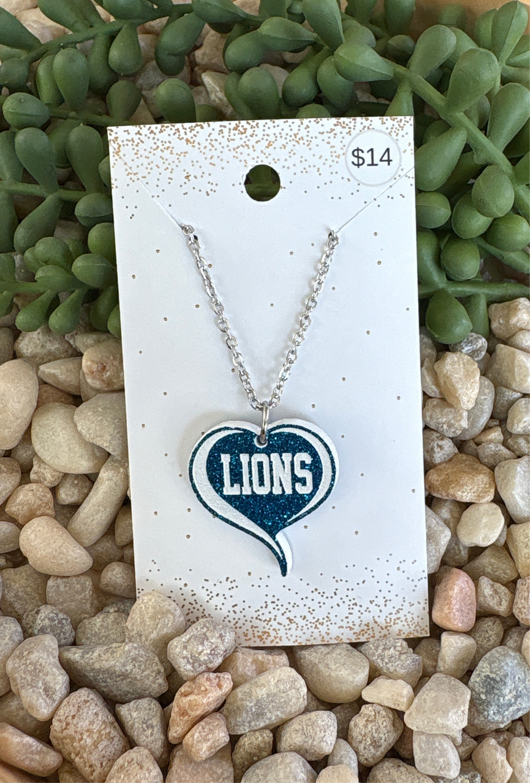 Canton Lions Acrylic Heart Necklace