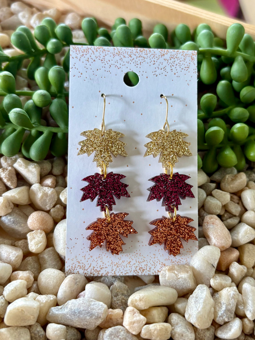 Triple Fall Leaves Glitter Acrylic Dangles