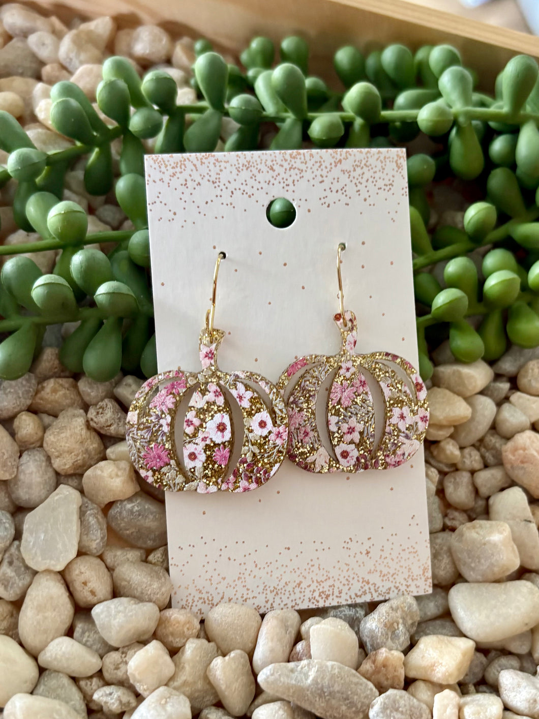 Pumpkin Pink/Gold Acrylic Dangles