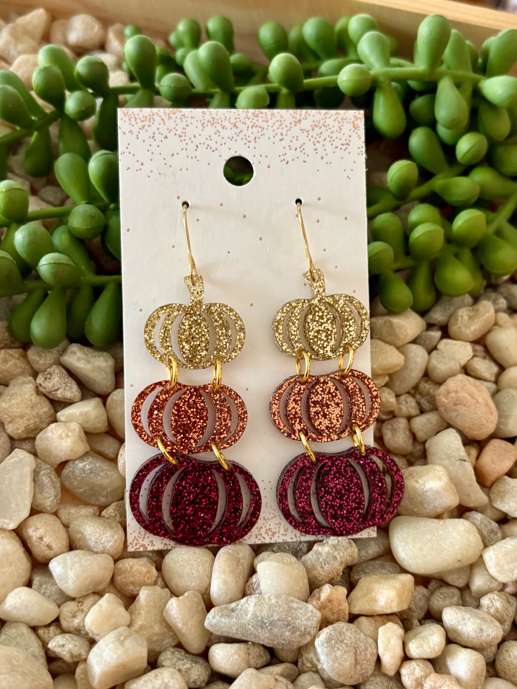 Triple Pumpkin Glitter Acrylic Dangles