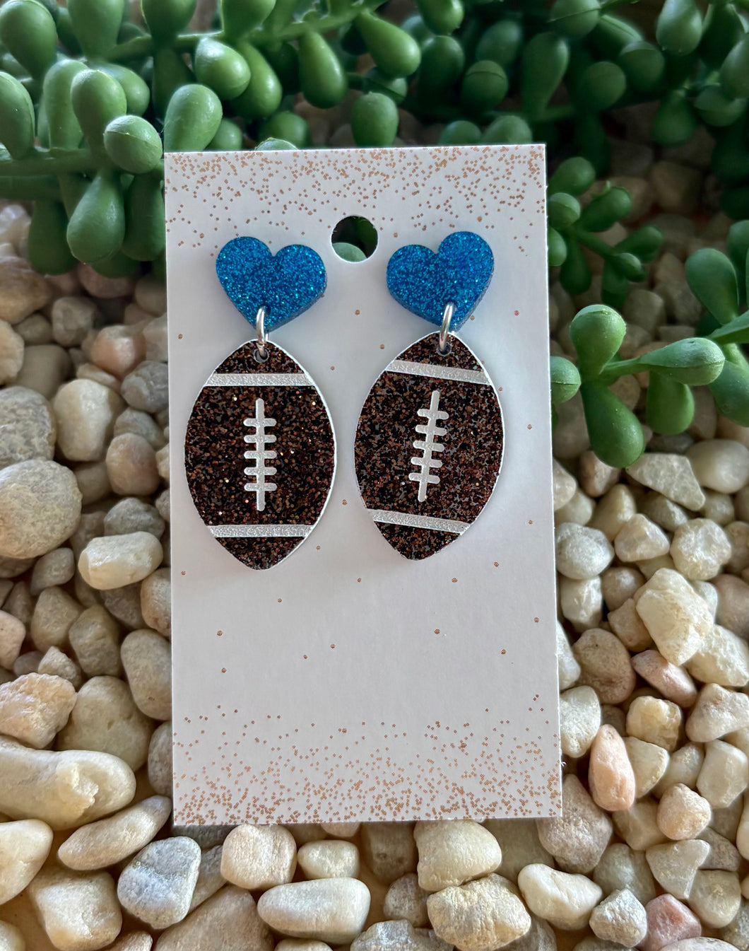 Football & Blue Heart Dangle Stud