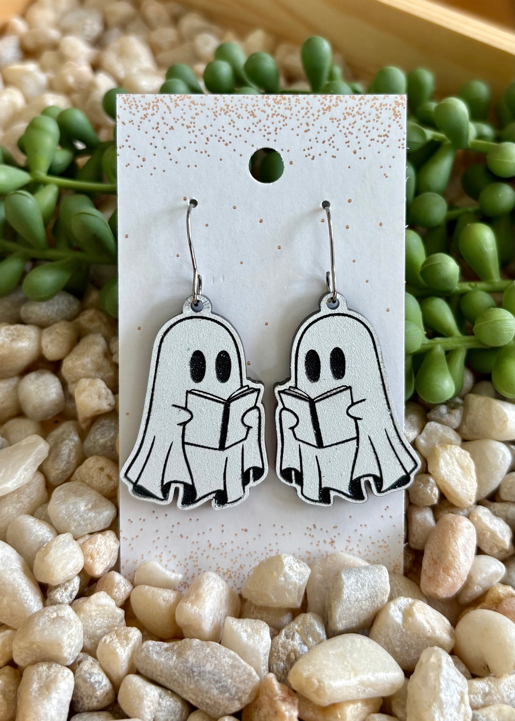 Ghost Reading Book Acrylic Dangles
