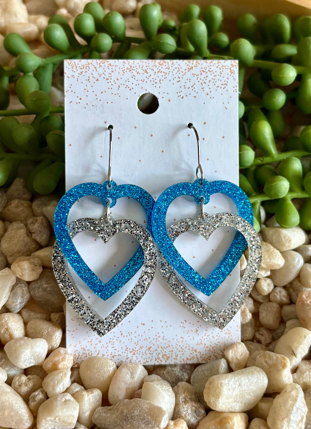 Livonia Blue Jays Blue Silver Heart Dangles