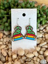 Load image into Gallery viewer, Book Worm Wood Dangles
