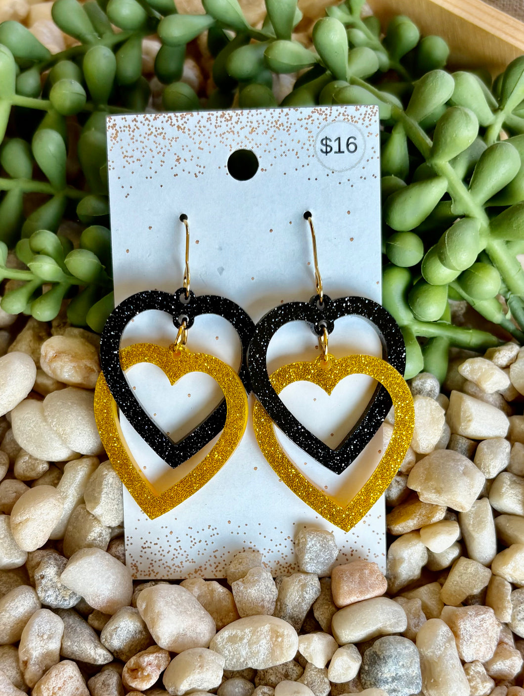 Steelers Acrylic Double Heart Dangles