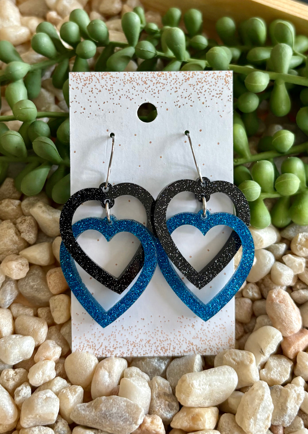 Detroit Pride Blue/Black Heart Dangles