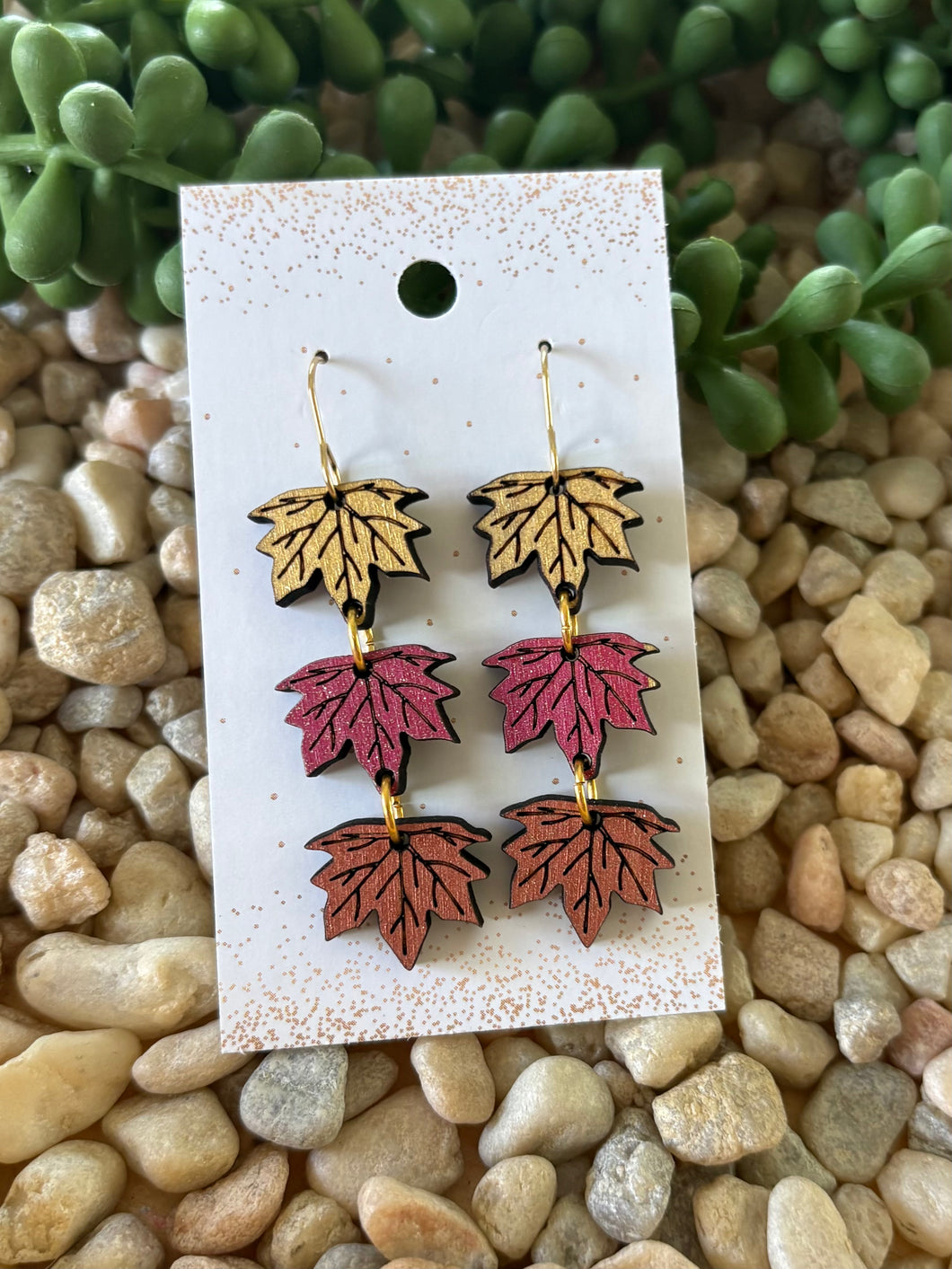 Triple Fall Leaves Wood Dangles