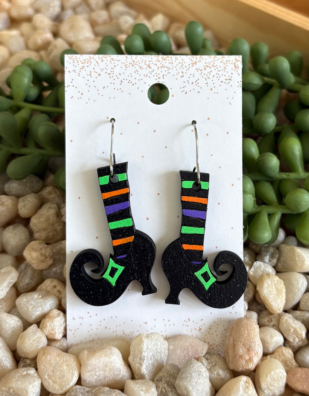 Witches Boot Wood Dangles