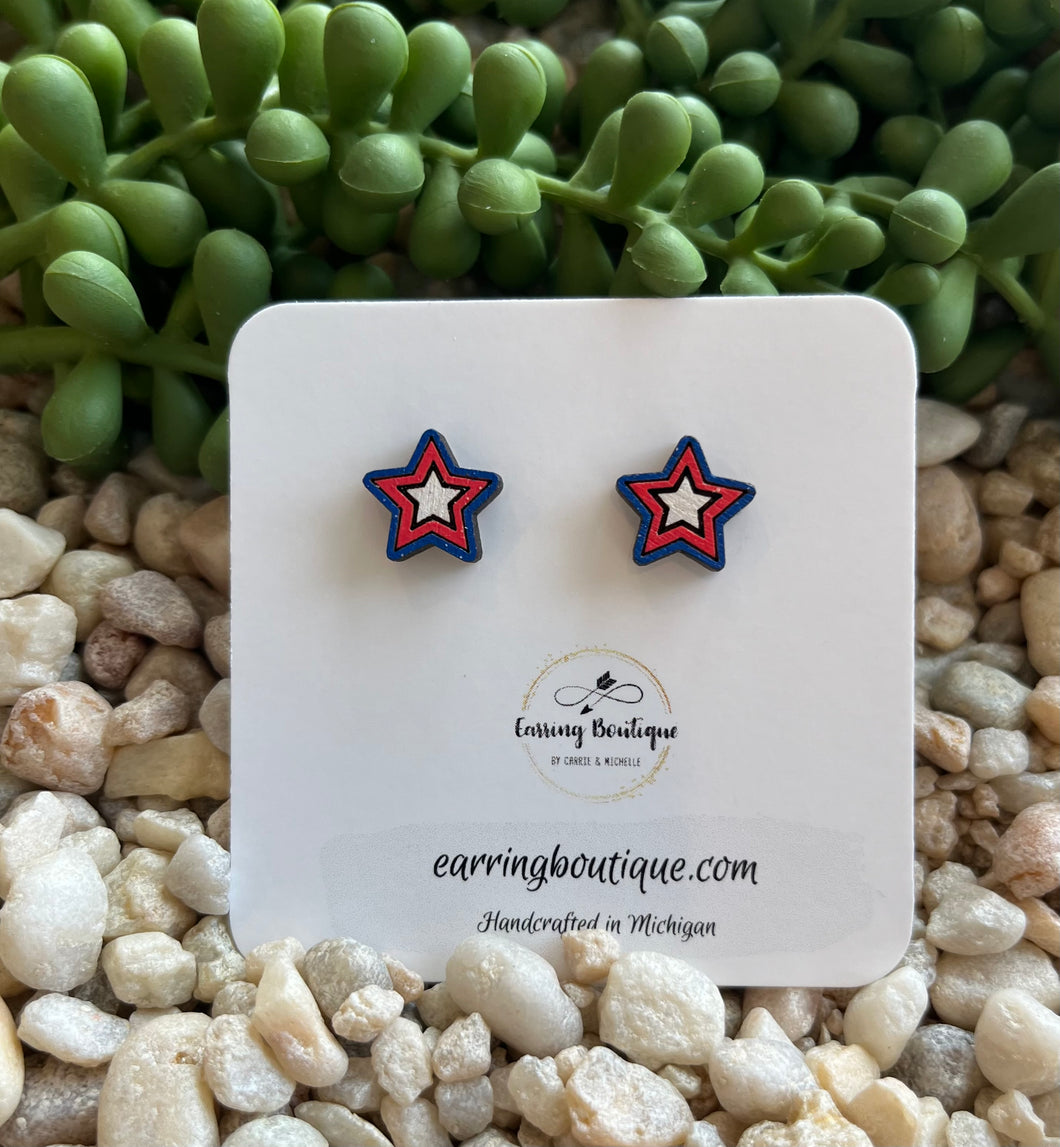 Wood Stud Red and Blue Star
