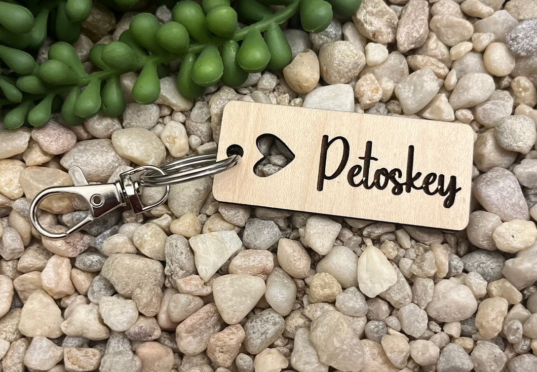 Michigan Wood Keychain with Petoskey