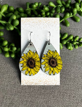 Load image into Gallery viewer, Wood Dangles Distressed Sunflower Teardrop
