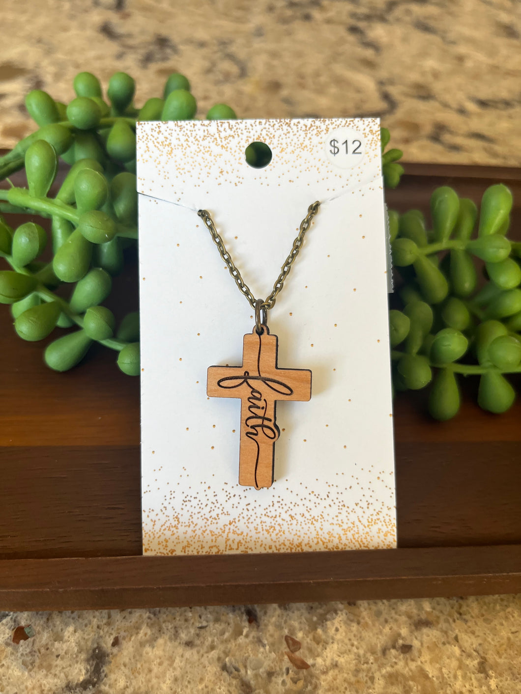 Wood Faith Cross Necklace