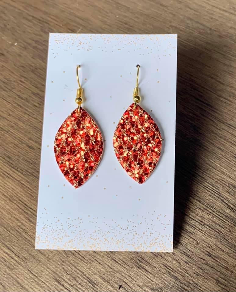 Red and Gold Sparkle Vegan Leather Mini Petal