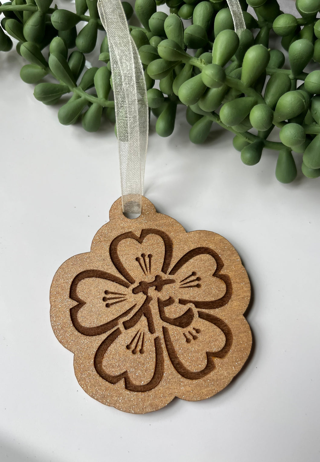 Hana Blooms Engraved Wood Ornament