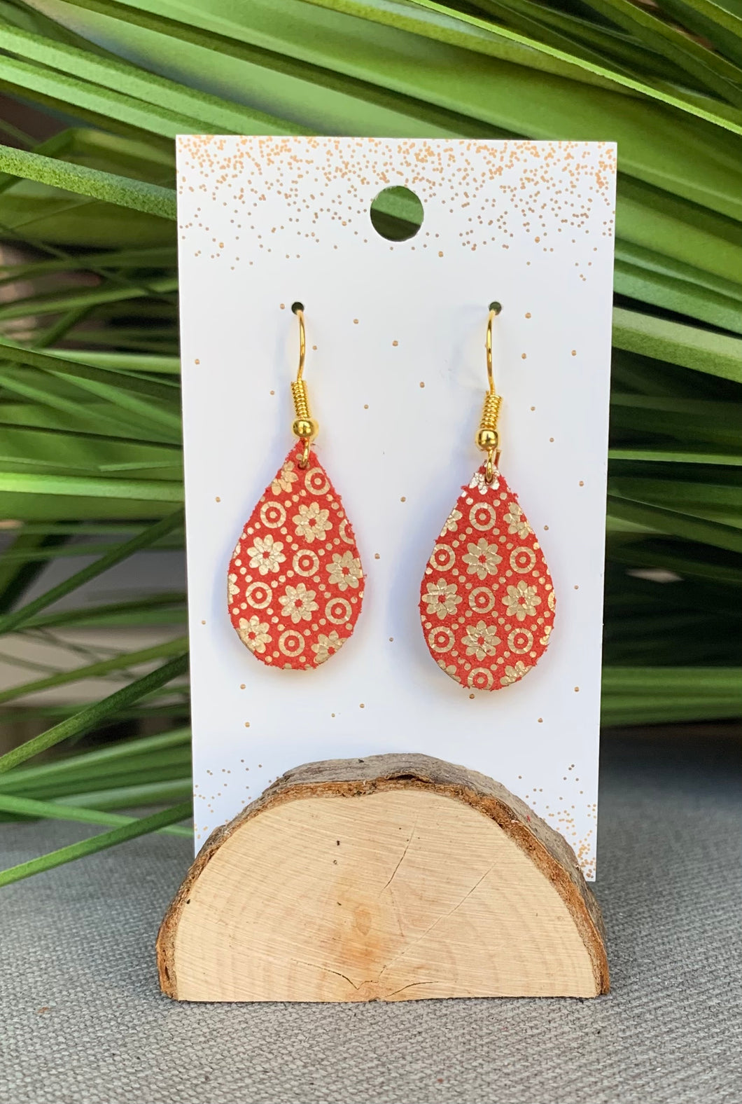 Mini Teardrop Red/Coral with Gold