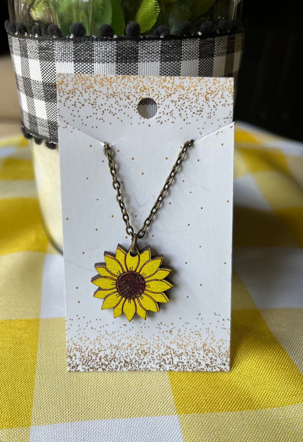 Necklace Petite Wood Sunflower - Yellow