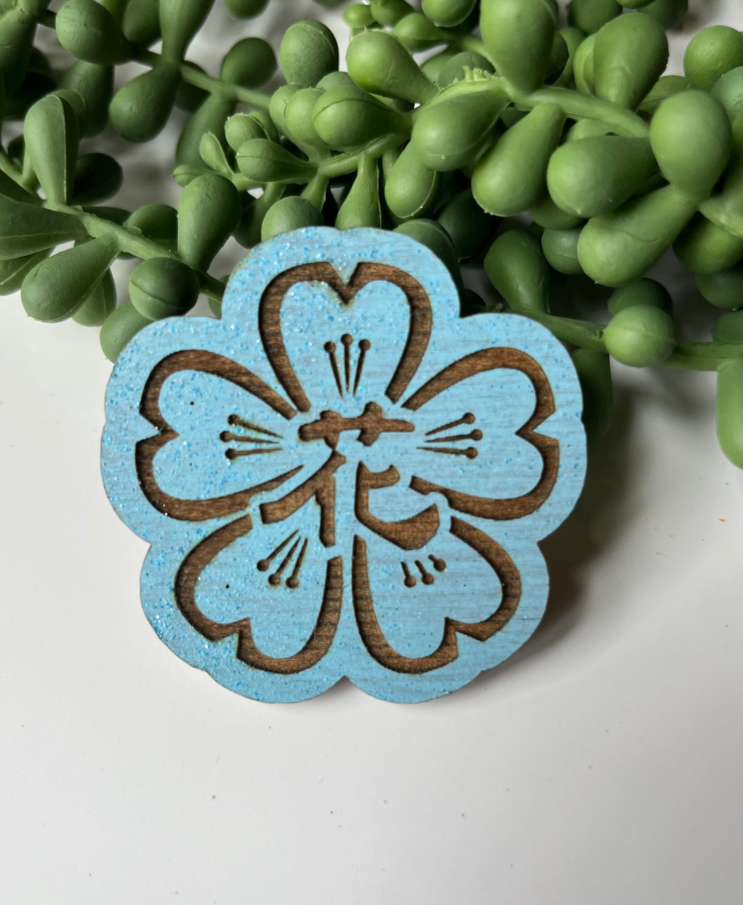 Hana Blooms Engraved Wood Magnets