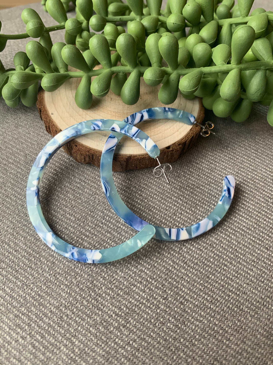 Acrylic Multi Colored Blue, Teal and White Large Hoop