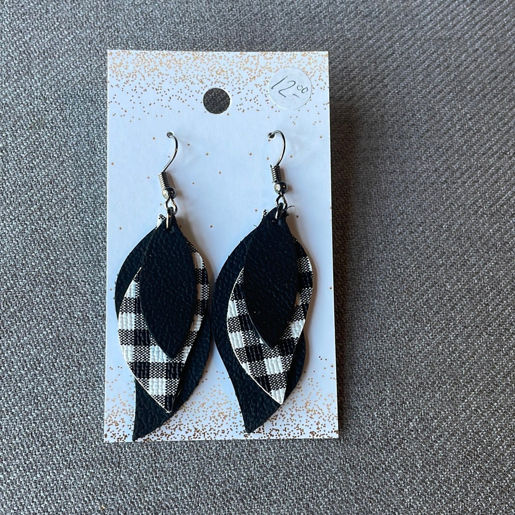 Hillary White and Black Buffalo Plaid with Black Leather